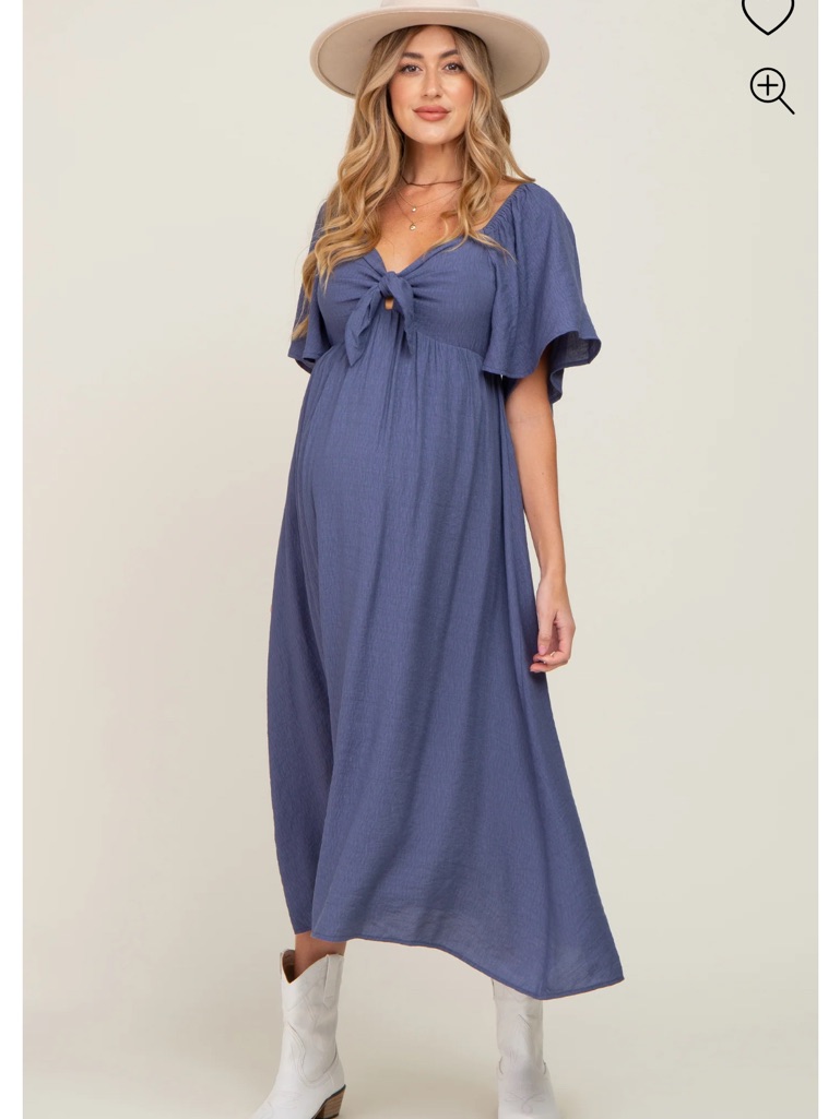 Pinkblush Blue Midi Tie-Front Flutter Sleeve Dress